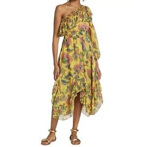 Misa Los Angeles Vola Dress Small Women Asymmetric One Shoulder Midi Chiffon